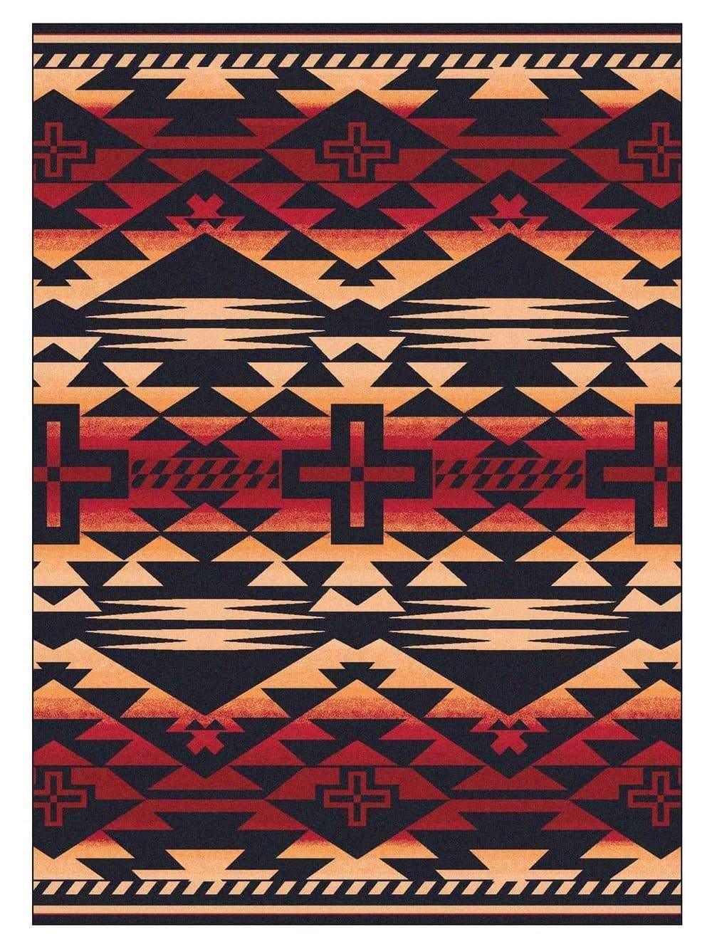 Rustic Cross Southwest Area Rug Burnt Red - Made in the USA - Your Western Decor