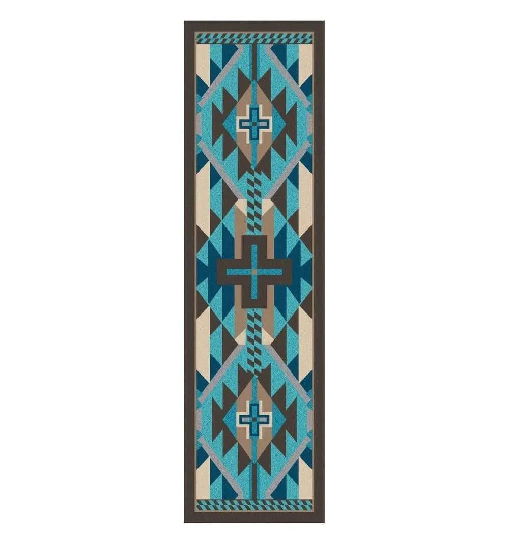 Rustic Cross Southwest Floor Runner - Turquoise - Made in the USA - Your Western Decor