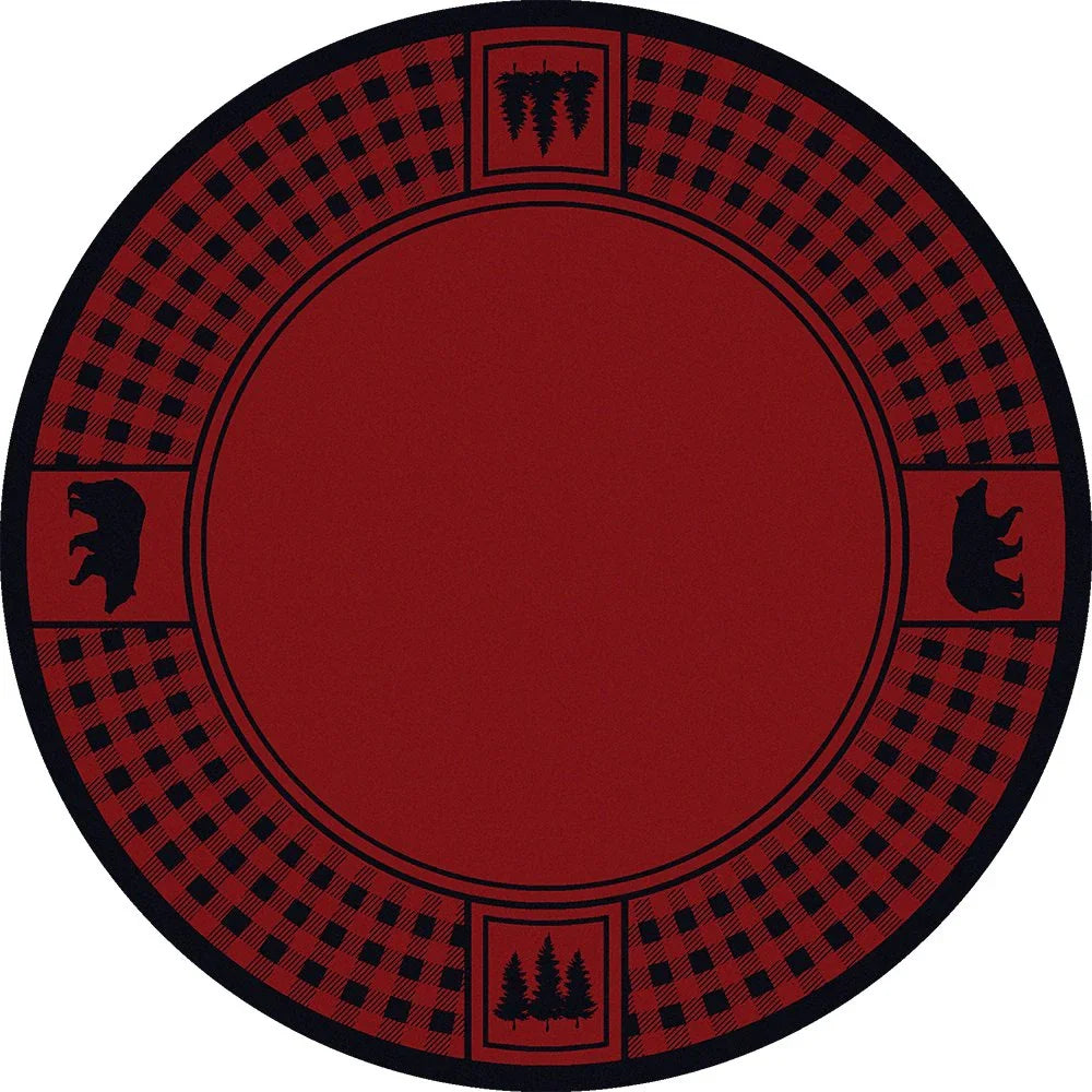 Bear Refuge 8' Round Area Rug Red - Made in the USA - Your Western Decor