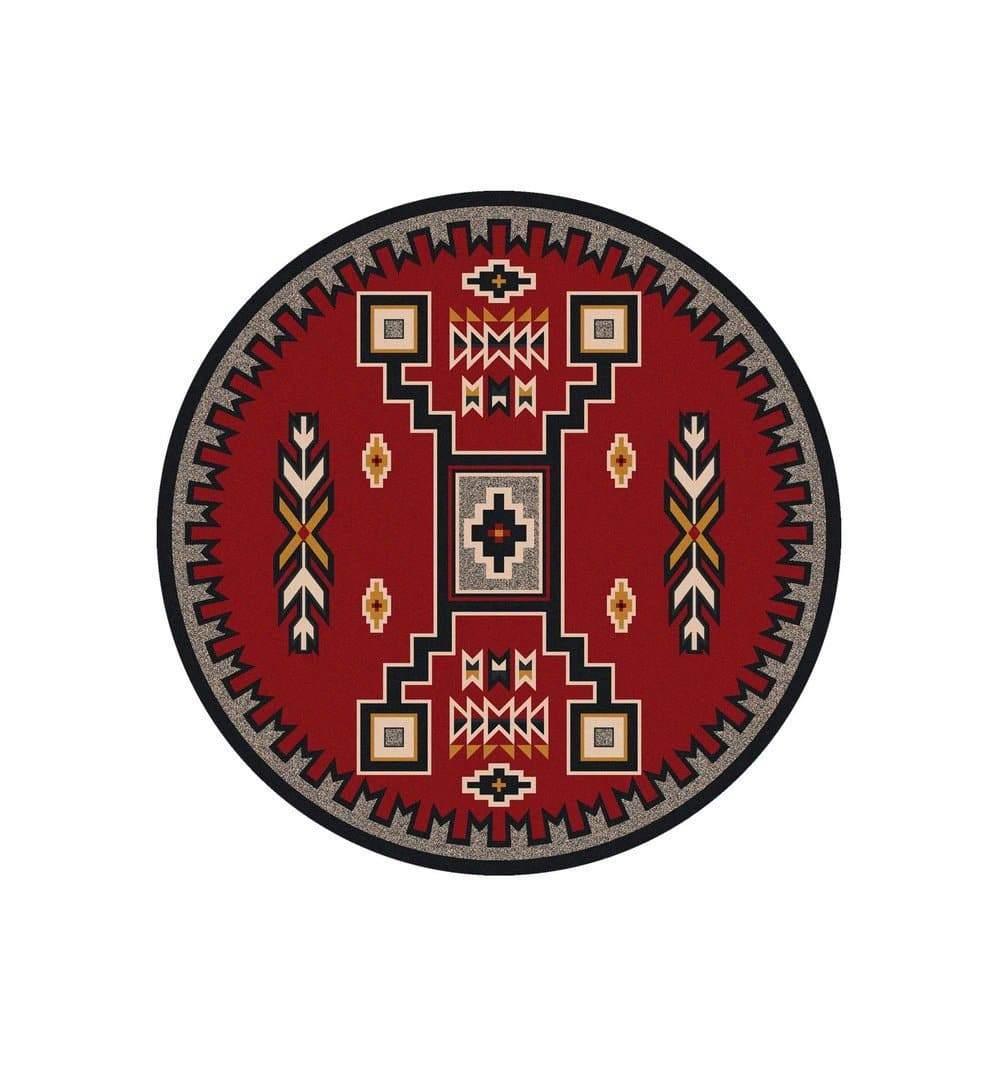 Old Crow Southwestern Round Area Rug in red - made in the USA - Your Western Decor