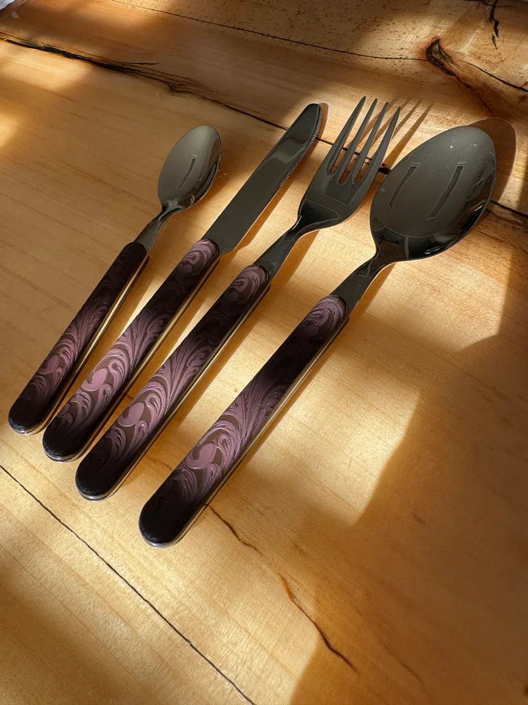 16-pc set of tooled leather look western flatware - Your Western Decor