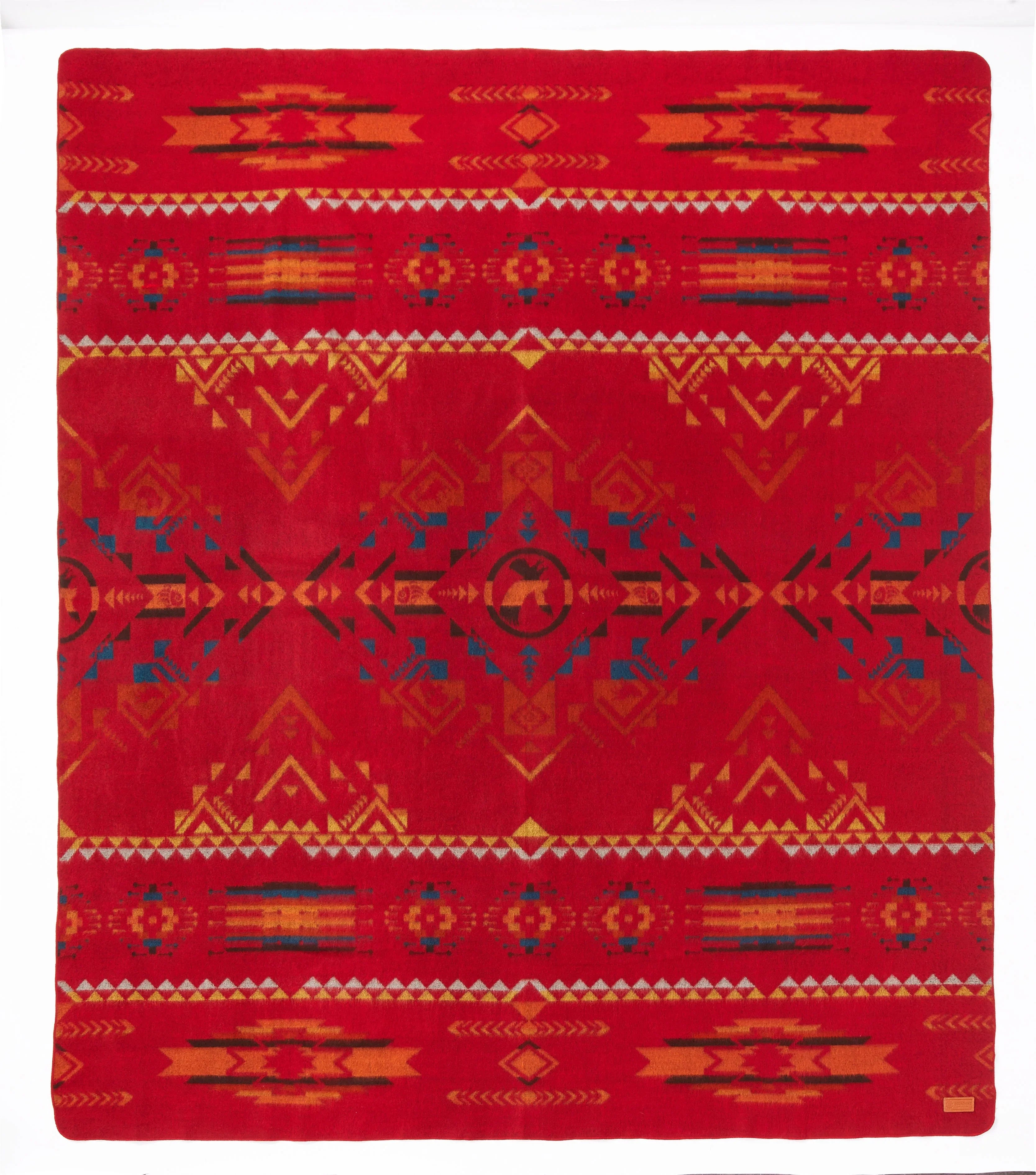 Corazon Wildfire Southwestern Queen Blanket front in red and patterns - Your Western Decor