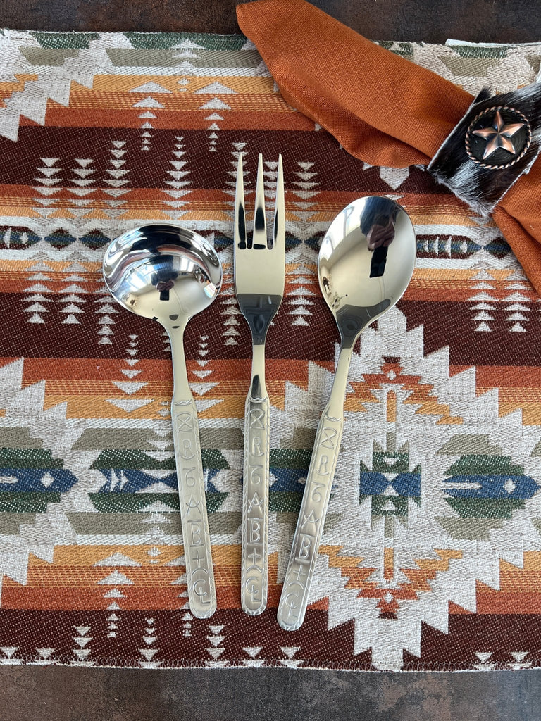 Western 3-pc serving utensil set with brands and rope - Your Western Decor