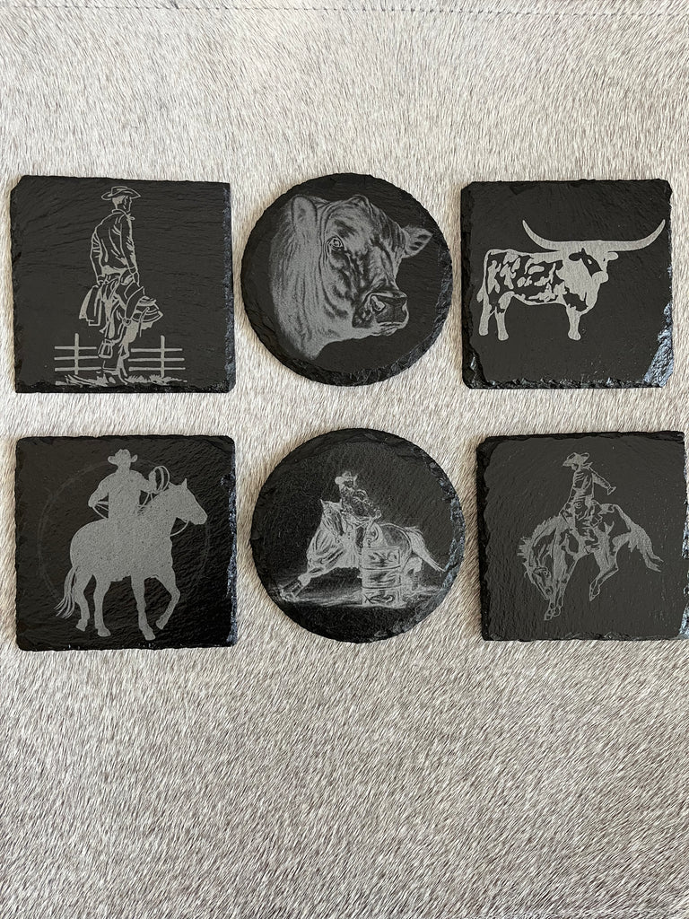 Customer engraved western slate coasters made to order by Your Western Decor in the USA