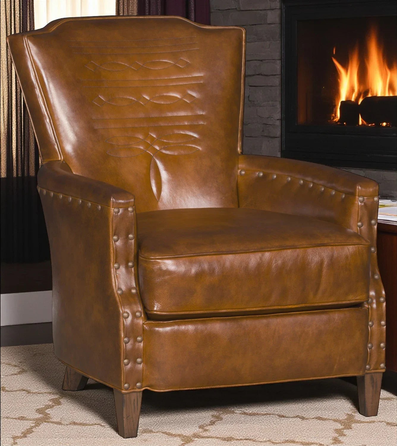 American made Bourbon Boot Stitch Leather Lounge Chair - Your Western Decor