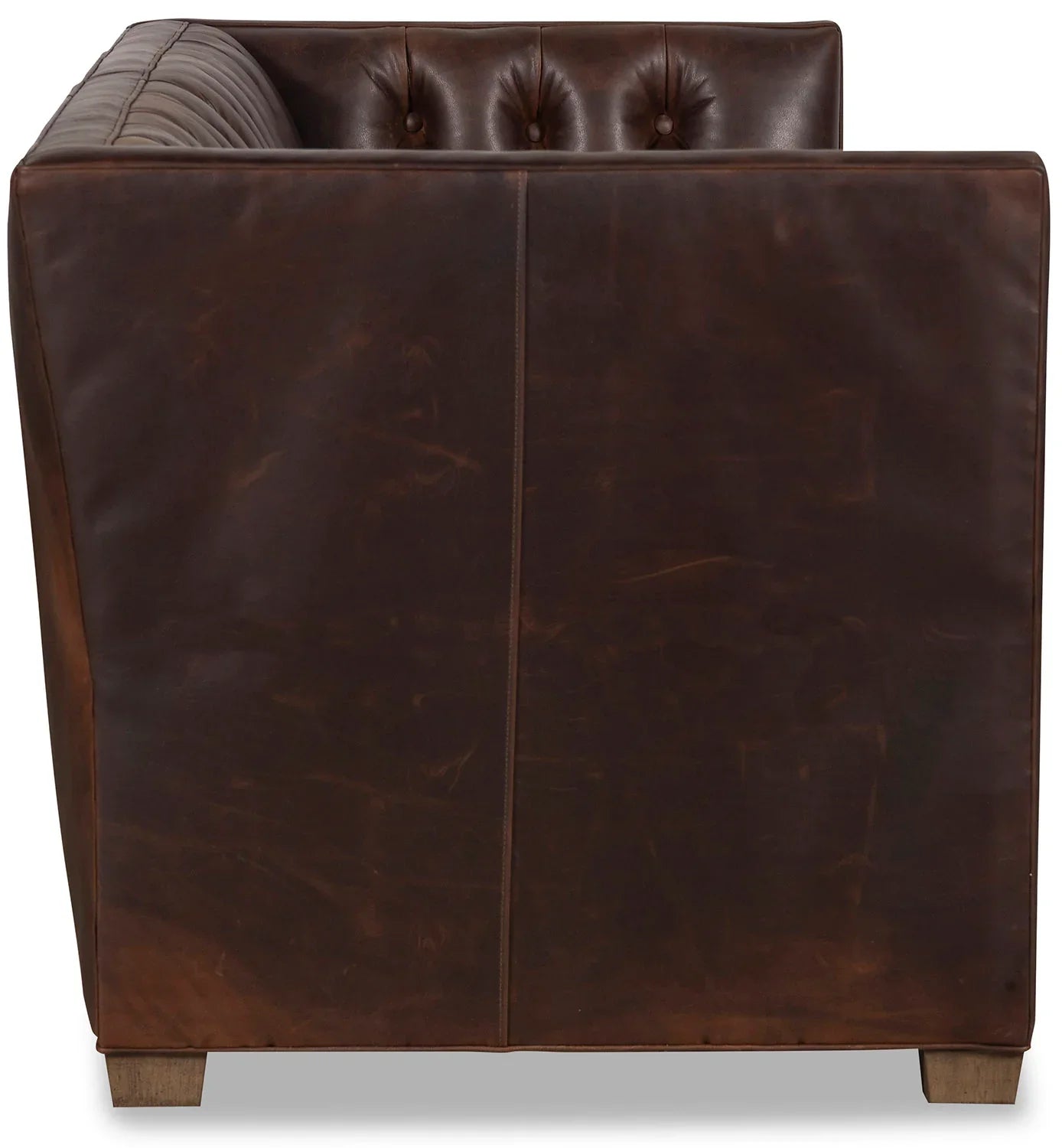 Porto dark brown tufted leather sofa side view - Your Western Decor