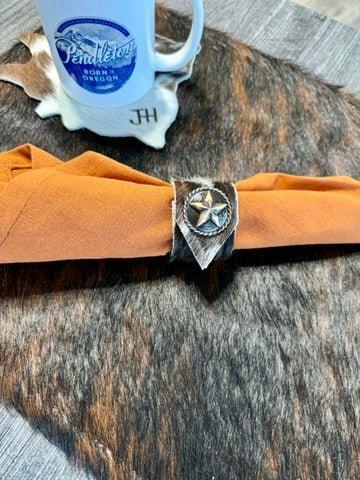 Lonestar Tri-Color Cowhide Napkin Rings handmade in the USA by Your Western Decor, Oregon