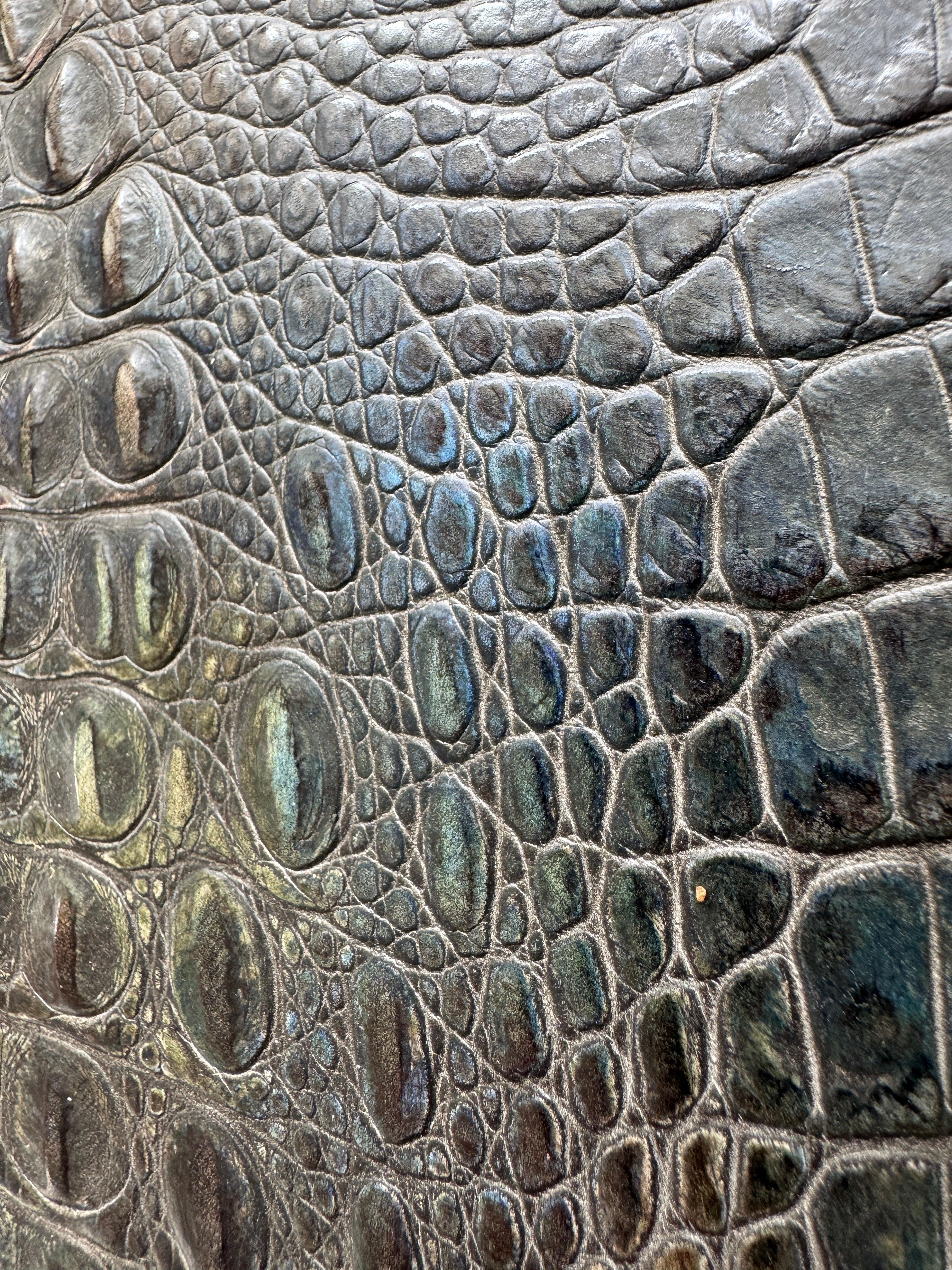 Alebrije Funfetti Cake Croc Embossed Leather with faint shimmering colors over dark brown - Your Western Decor