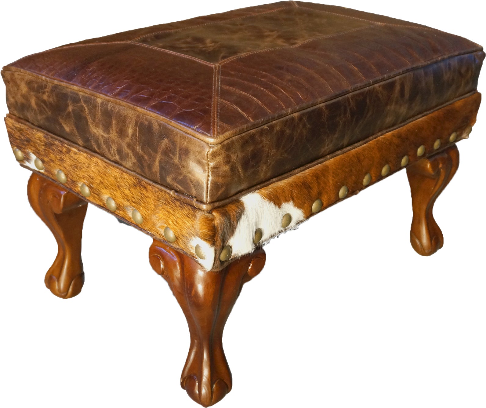 Belmont leather and cowhide rectangle ottoman - Your Western Decor