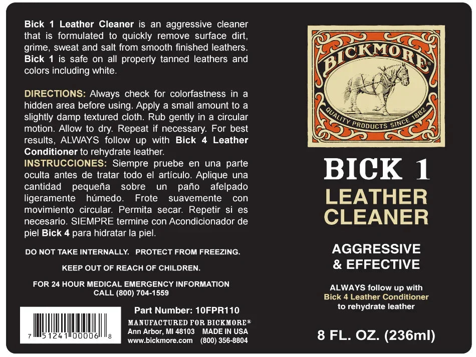 Bick leather cleaner label - Your Western Decor