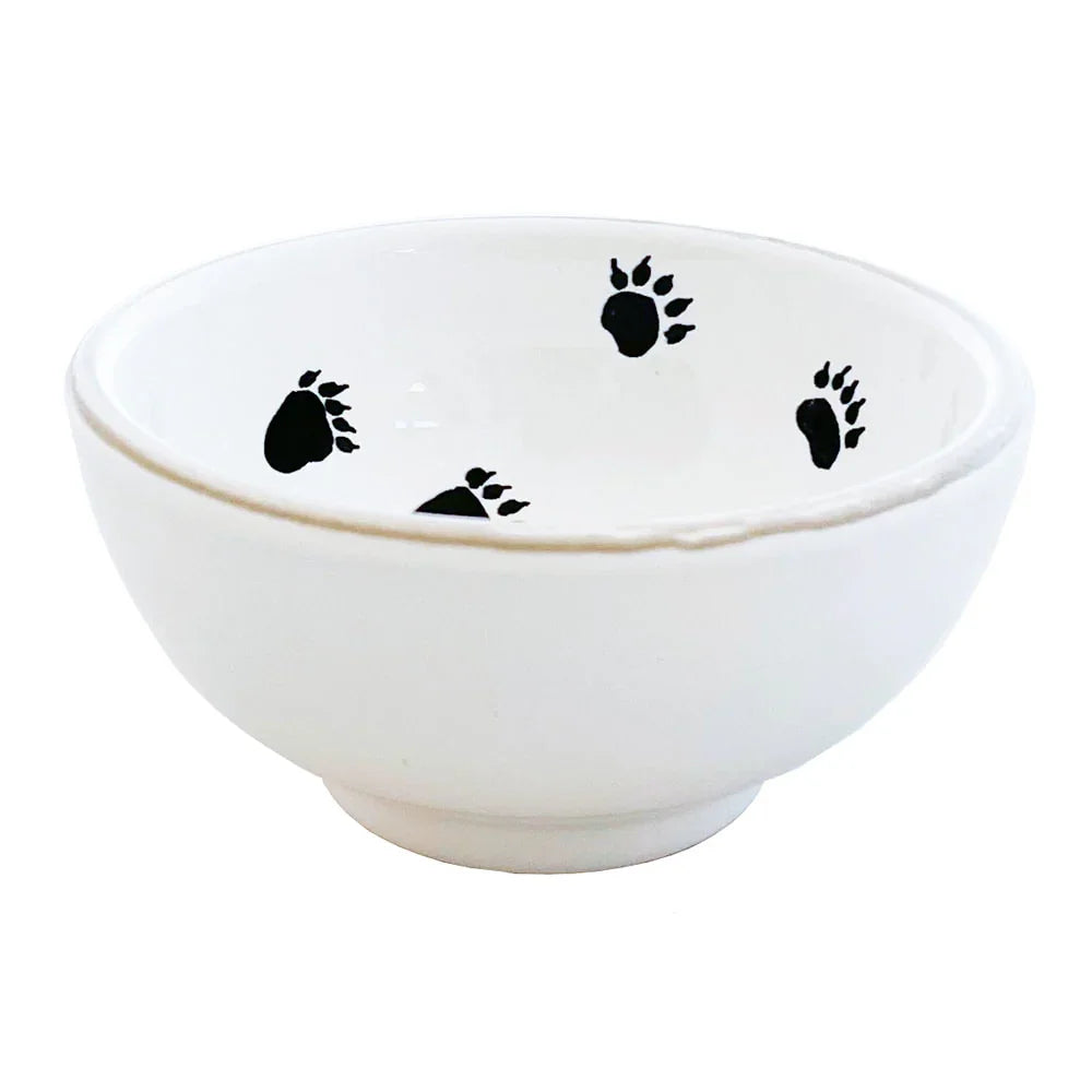 Black Bear Dip Bowl - White Ceramic - Black Bear Paw prints on inside of bowl - Your Western Decor