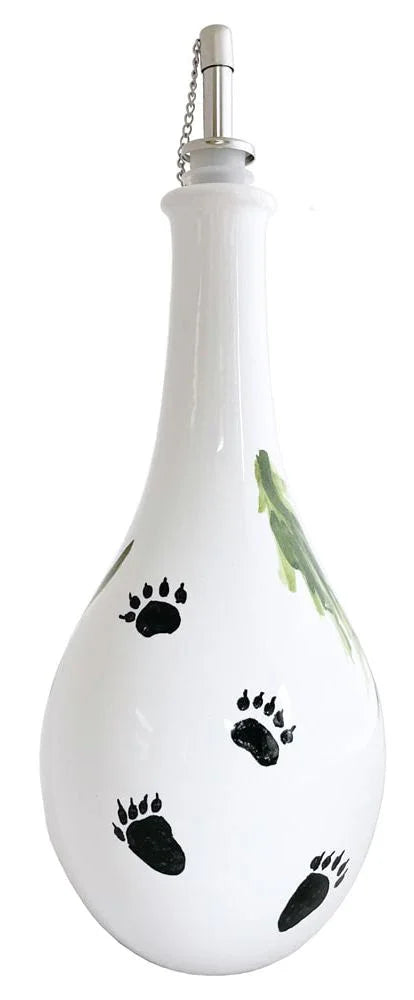Black Bear Oil Bottle Back - Black Bear Paw Prints - White Ceramic - Your Western Decor