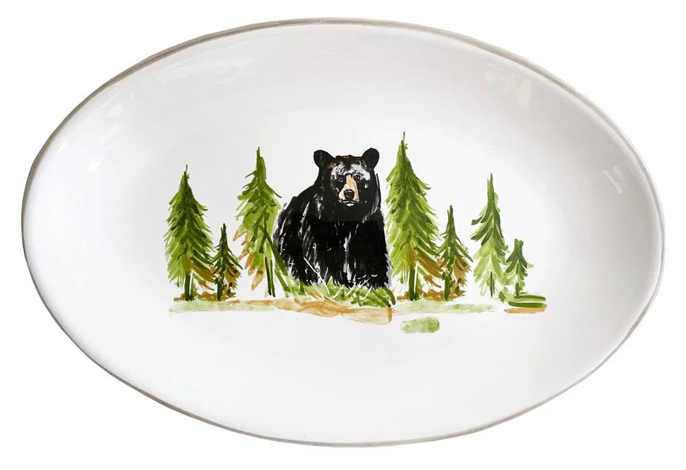 Black Bear Oval Platter - Black bear in forest trees - Oval Shape - Your Western Decor