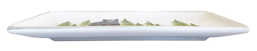 Black Bear Platter - Rectangle - Black Bear and green forest trees - Hand painted design - Your Western Decor
