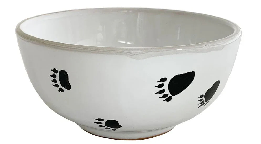 Black Bear Soup Bowl - Black Bear with green forest trees - bear paw prints - Your Western Decor