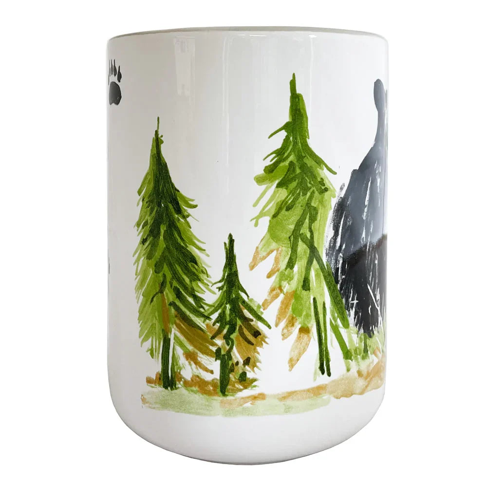 Black Bear Utensil Holder Side - Green Forest Trees - Hand painted design - Your Western Decor