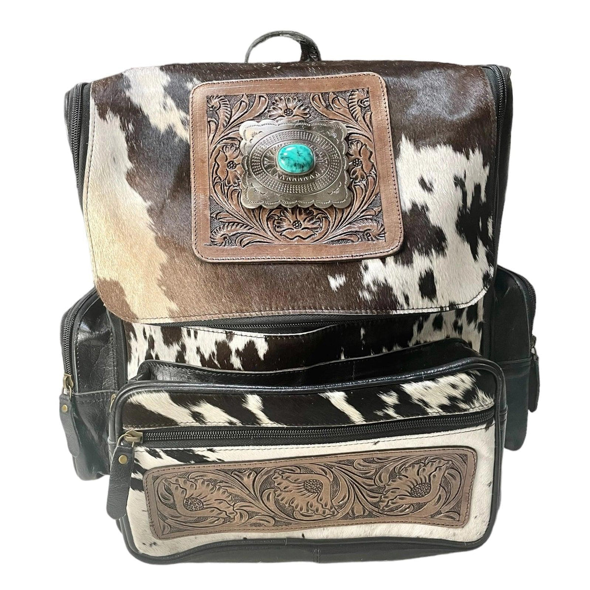 Black Leather & Concho Cowhide Backpack | Your Western Decor display picture 1