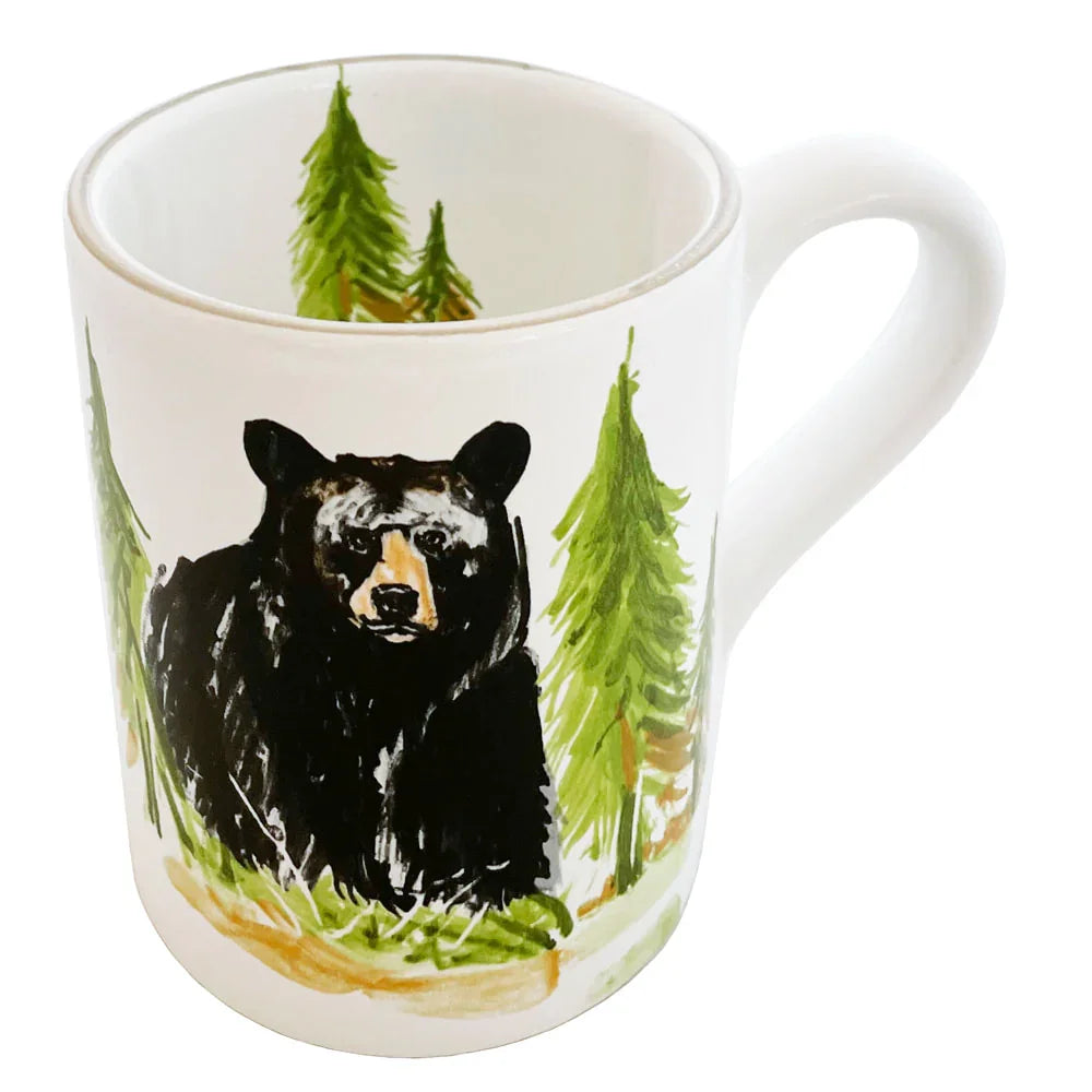 Black Bear Mugs - Black Bear with green forest trees - Black paw prints - Your Western Decor