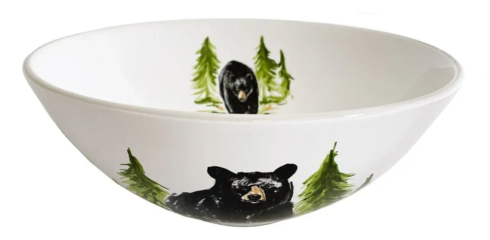 Black Bear Serving Bowl - Black Bear in Forest Trees - White ceramic - Your Western Decor