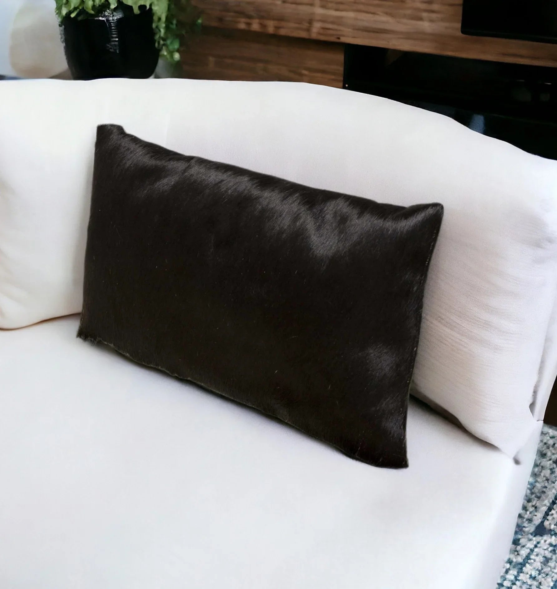 Rectangle Black Cowhide Accent Pillow - Rectangle Throw Pillow - Black Cowhide - Your Western Decor