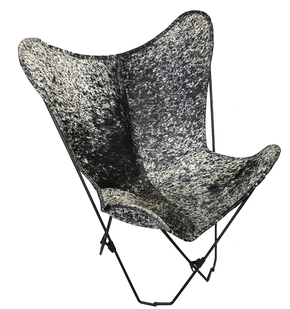 Cowhide Salt & Pepper Butterfly Chair - Black & White Salt & Pepper Cowhide - Natural Hide - Black Legs - Your Western Decor