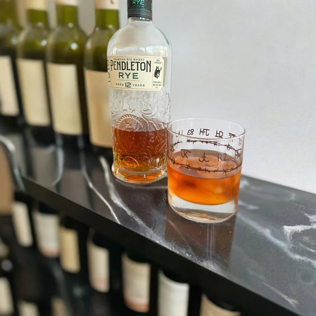 Pendleton Rye Whiskey and Blue Mountain Brands Rocks Glasses made in the USA - Your Western Decor