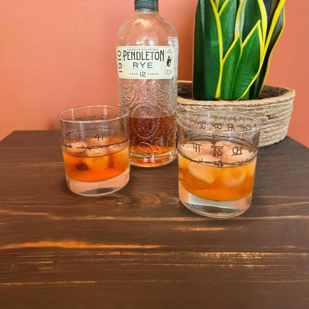 Pendleton Rye Whiskey and Blue Mountain Brands Rocks Glasses made in the USA - Your Western Decor