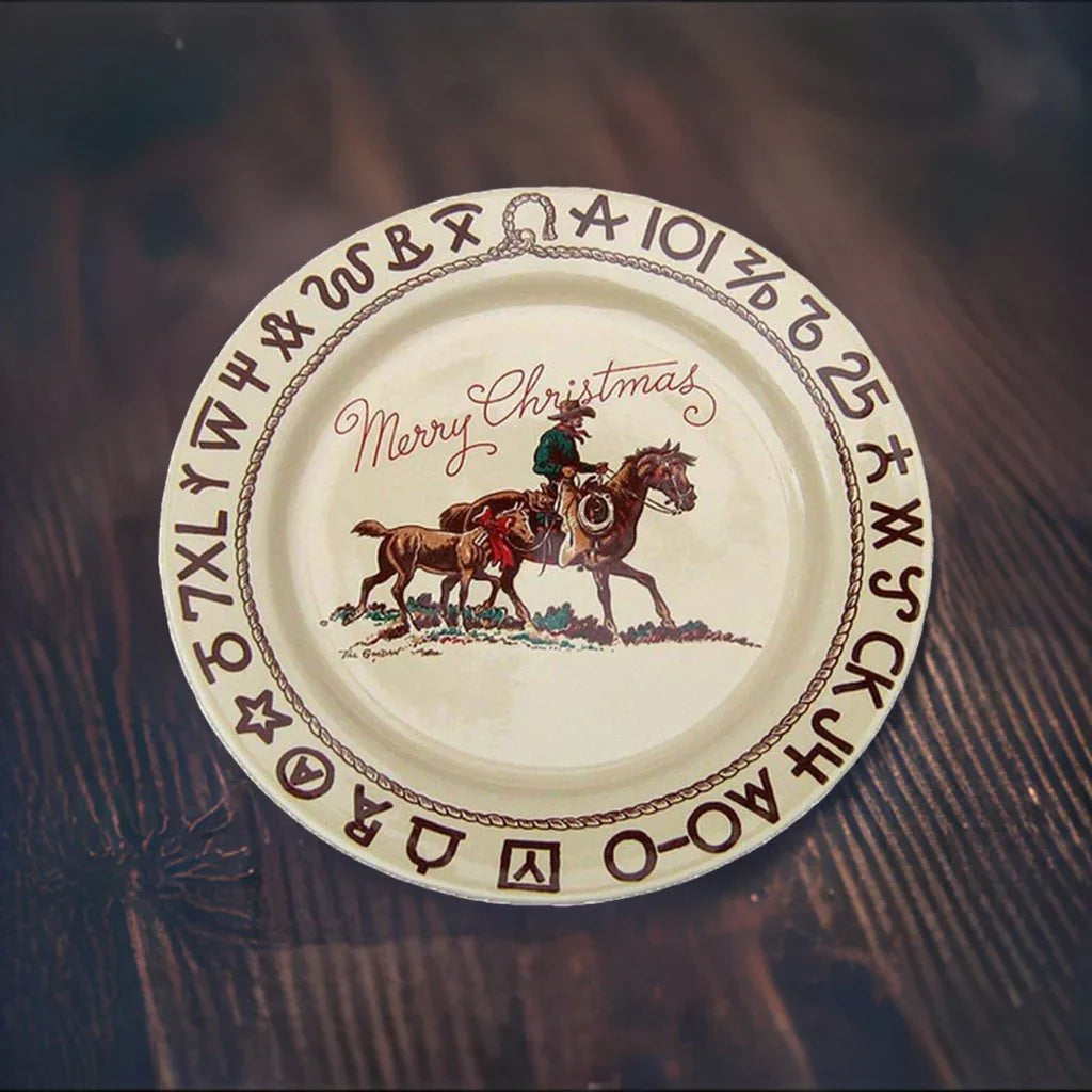 Cowboy, horses and brands Christmas plate made in the USA - Your Western Decor