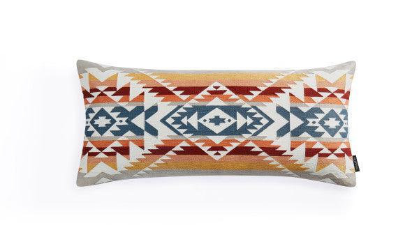 Bridge Creek Embroidered Oblong Pillow - Red, Yellow, Orange & white - Cotton - Rectangle - Your Western Decor