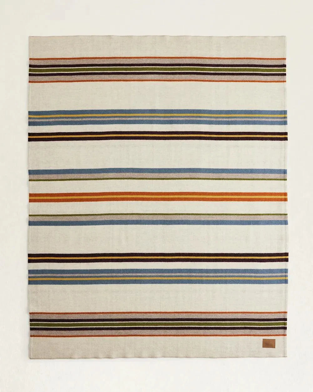 Bridger Stripe Wool Throw Blanket - Ivory - Blue, Brown, Green & Yellow Striped on Ivory - Your Western Decor