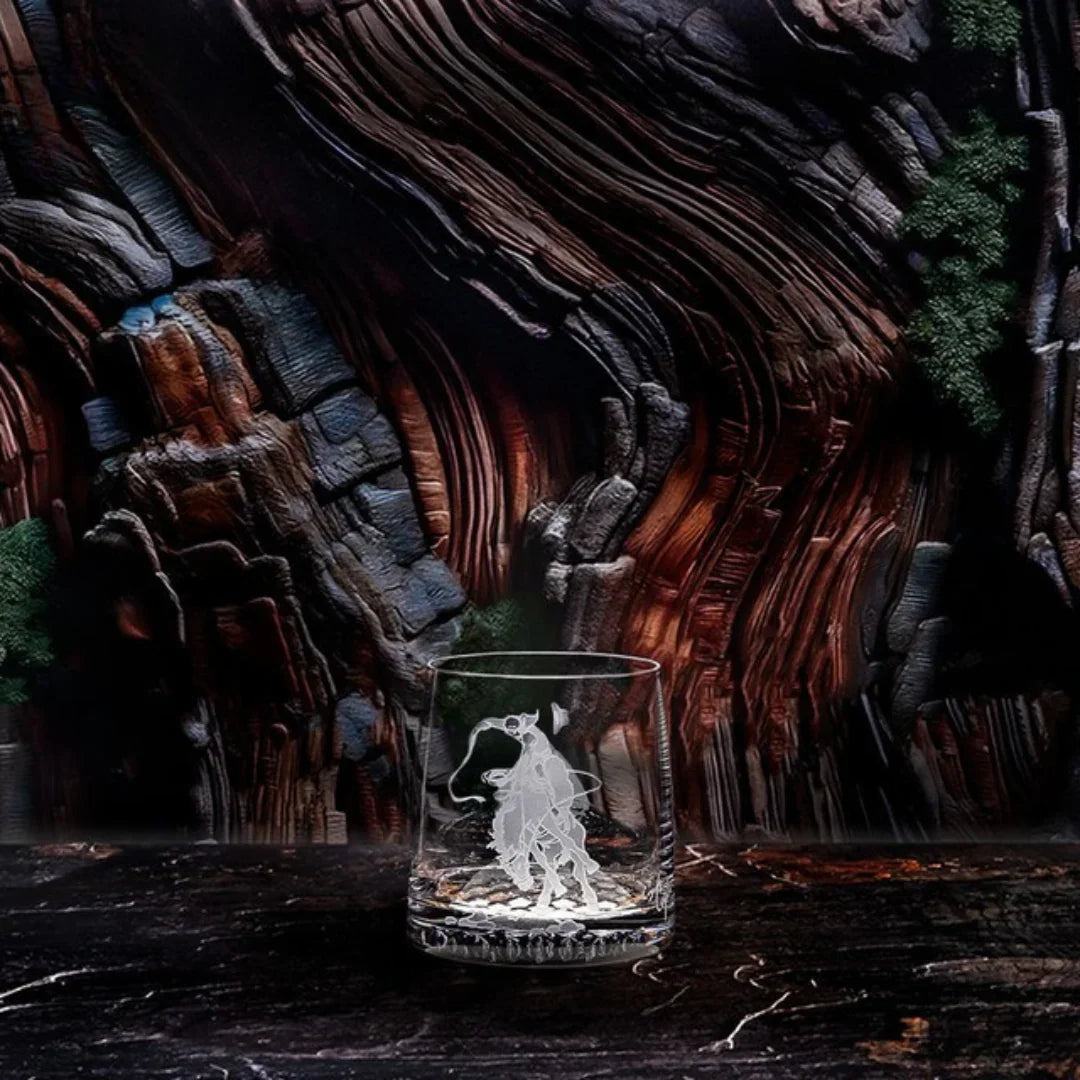 Bronc Rider Sand Carved Rocks Glasses - fearless bronco rider etched design - clear crystal glass - Your Western Decor