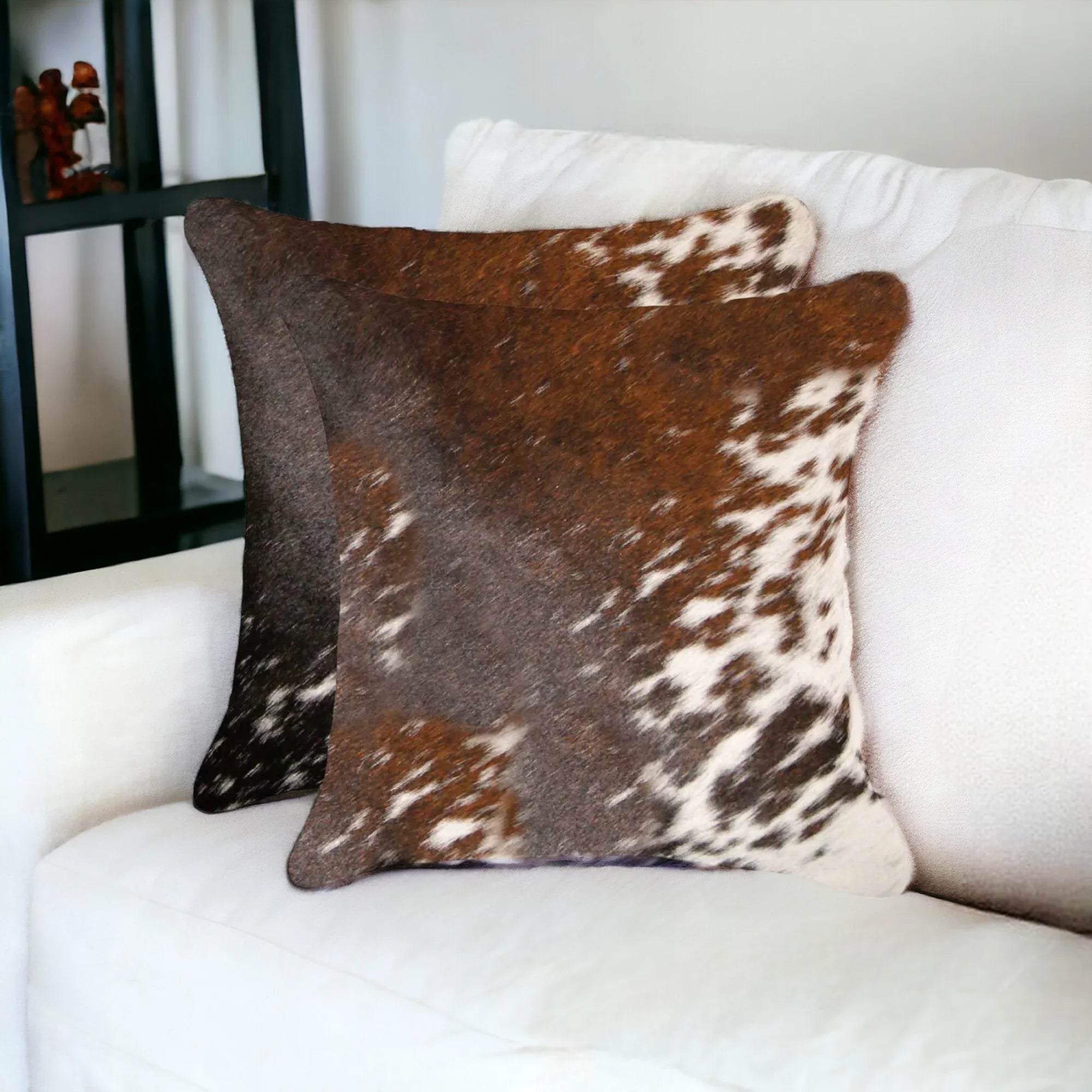 Brown & White Peppered Cowhide Pillow Set - Your Western Decor