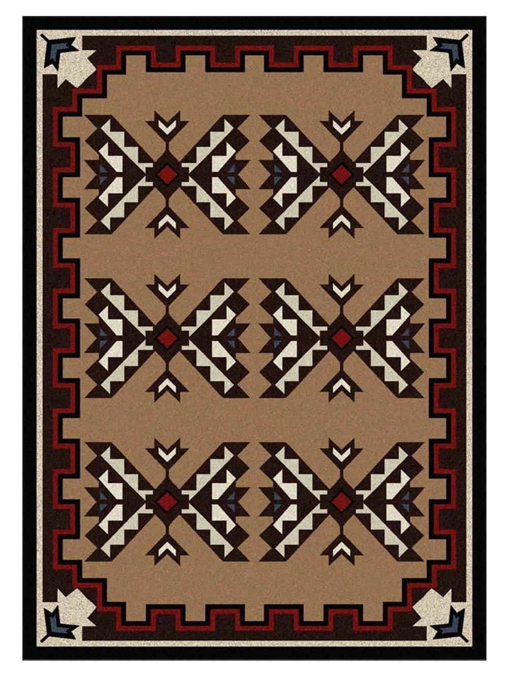 American made rug in brown with black, red, white and blue colors - Your Western Decor