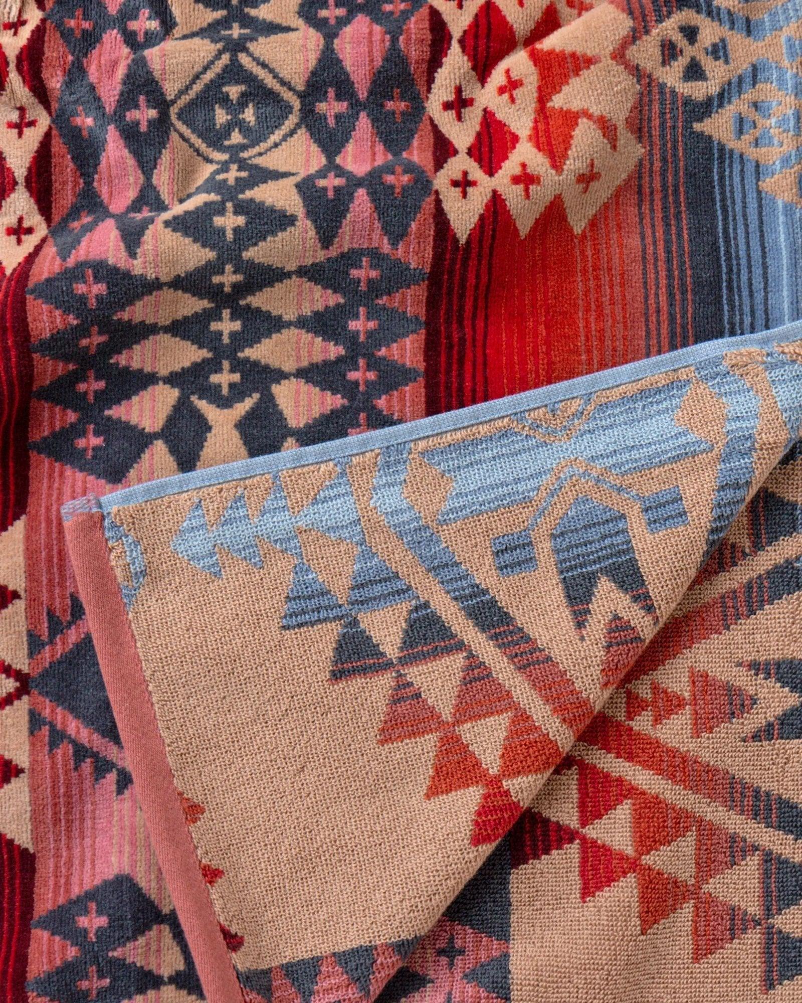 Close-up of the Pendleton Canyonlands towel highlighting the plush sheared cotton velour face and absorbent looped backing.