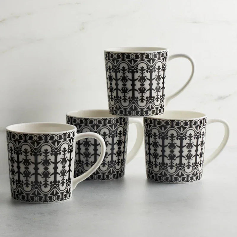 Matriarch Black & White Pattern Porcelain Mug set of 4 - YOur Western Decor