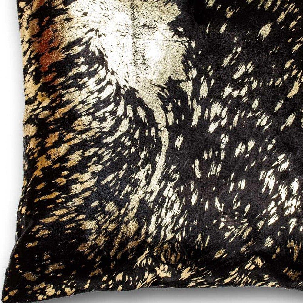 Chocolate & Gold Torino Kobe Cowhide Pillow - Gold Metallic Cowhide - Black & Gold Hide - Hair on Hide Pill w- Square Throw Pillow - Your Western Decor
