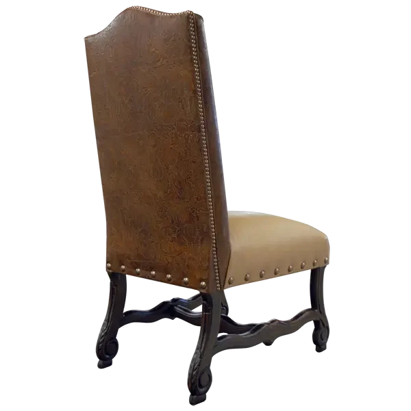 Brown leather chair with beige leather cushion and nail tacking detail