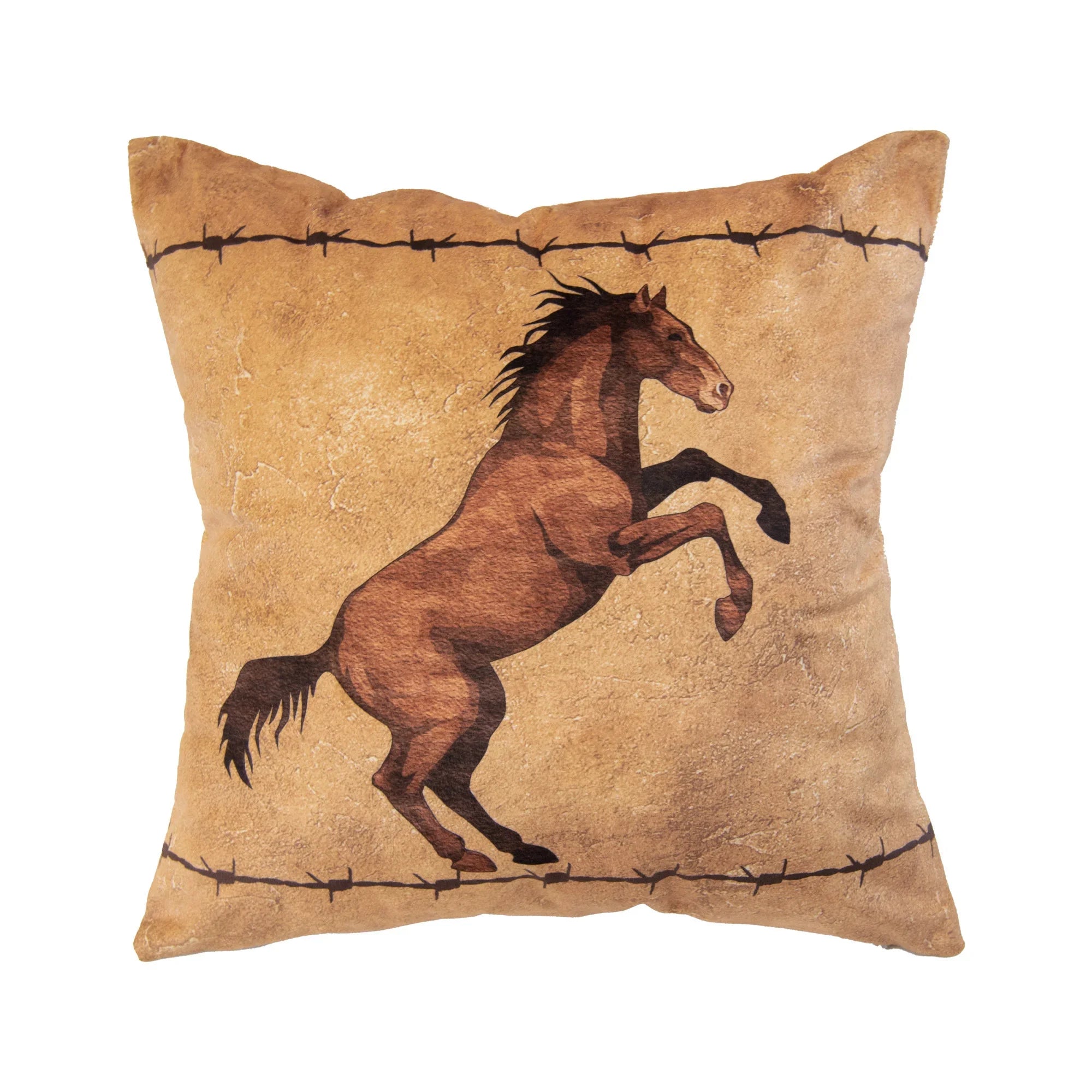 Cowboy King Square Horse Pillow - Horse Motif - Brown & Tan - Barbed wire design - Your Western Decor