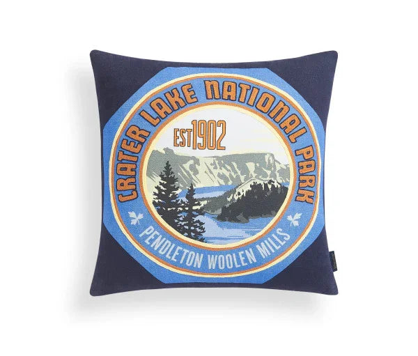 Crater Lake National Park Patch Pillow - Navy, Blue & Orange - Embroidery - Your Western Decor
