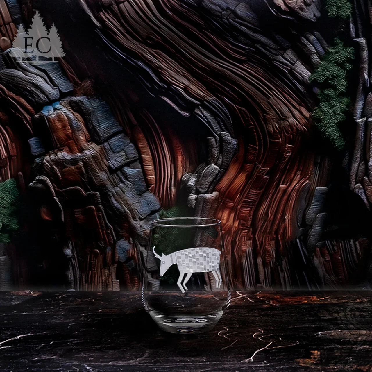 Stemless crystal wine glass with sand carved antelope art - Your Western Decor