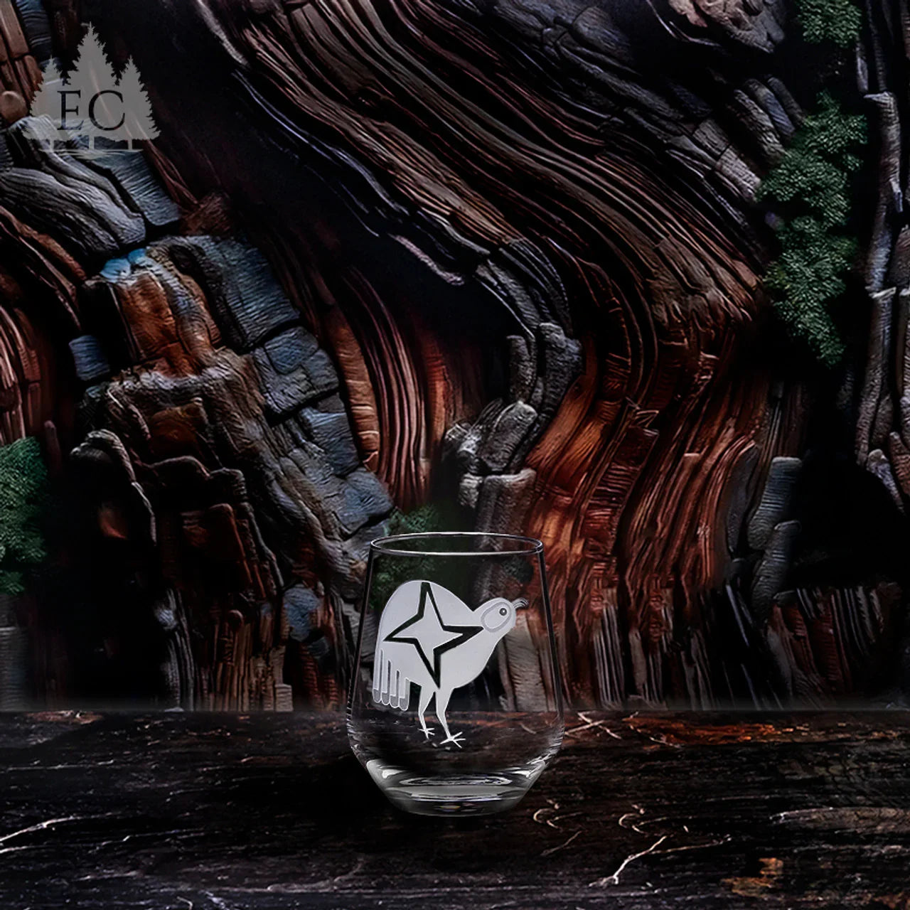 Stemless crystal wine glass with sand carved quail art - Your Western Decor