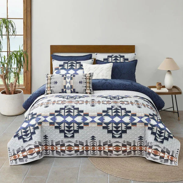 Desert Dawn Throw Pillow - Blues, white & tan on grey - printed design - Your Western Decor