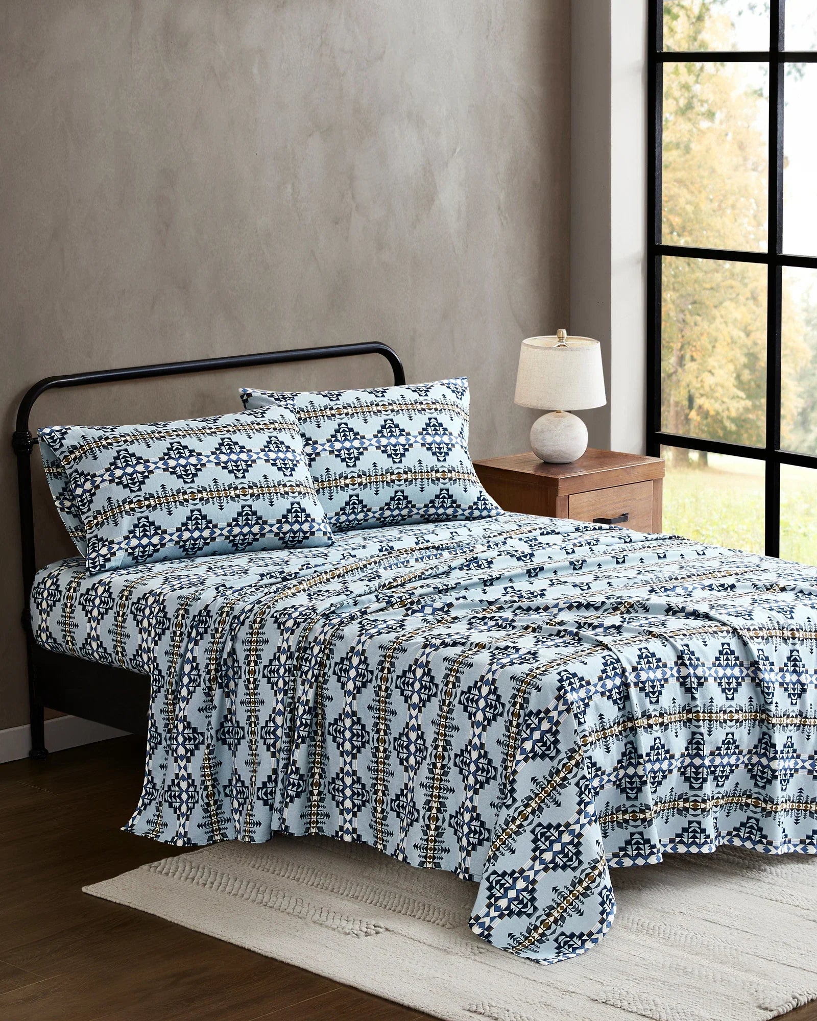 Desert Dawn Sheet Set - Geometric design - Blue & Tan design - cotton - Your Western Decor