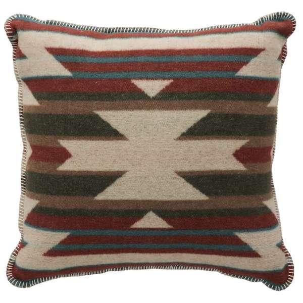 Desert Horizon Throw Pillow - Aztec Pattern - Red, Turquoise, Tan & Browns - Wool - Decorative outer stitch - Your Western Decor