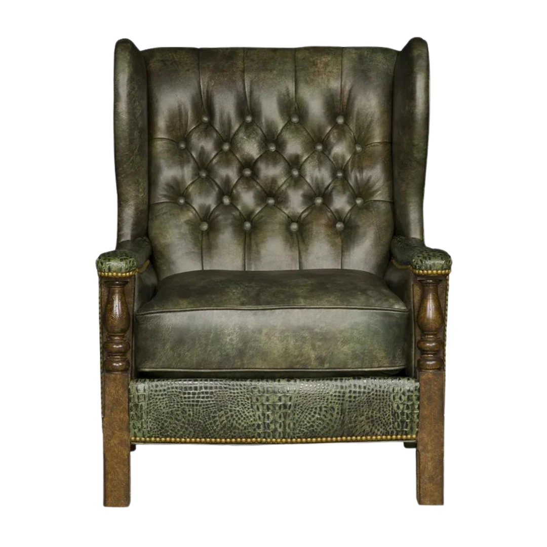 Tufted green leather luxury leather armchair - Your Western Decor