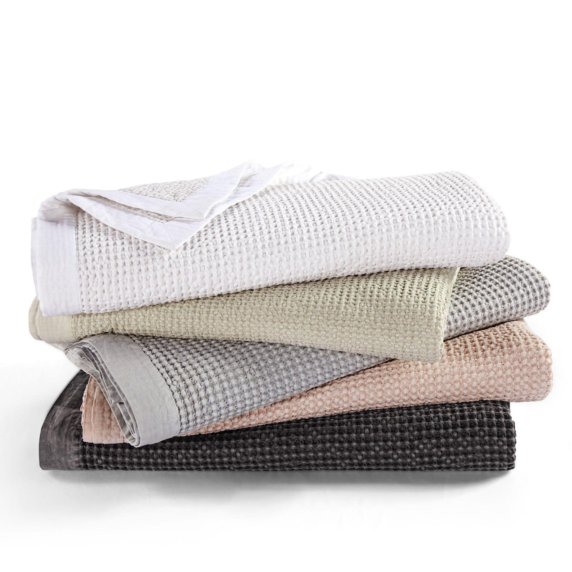 Waffle Weave Cotton Coverlet in white, light tan, light grey, light pink and dark slate grey - Your Western Decor