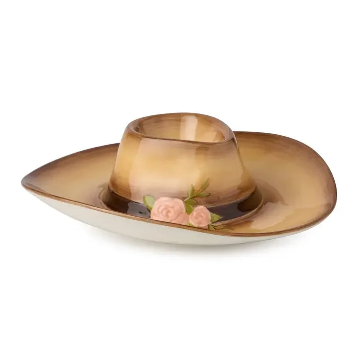 Cowgirl Hat Chip & Dip Bowl - Brown Hat with Pink Flowers - Your Western Decor