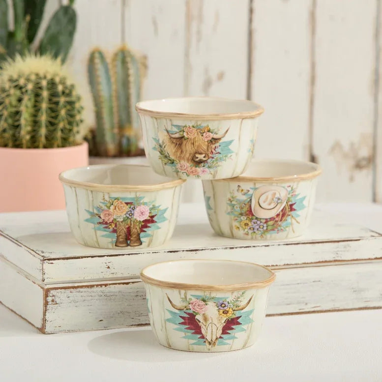 Floral Farm Ice Cream Bowls - 4 western designs - Flower design - Highland cow, Boots, Skull & Cowgirl Hat - Your Western Decor