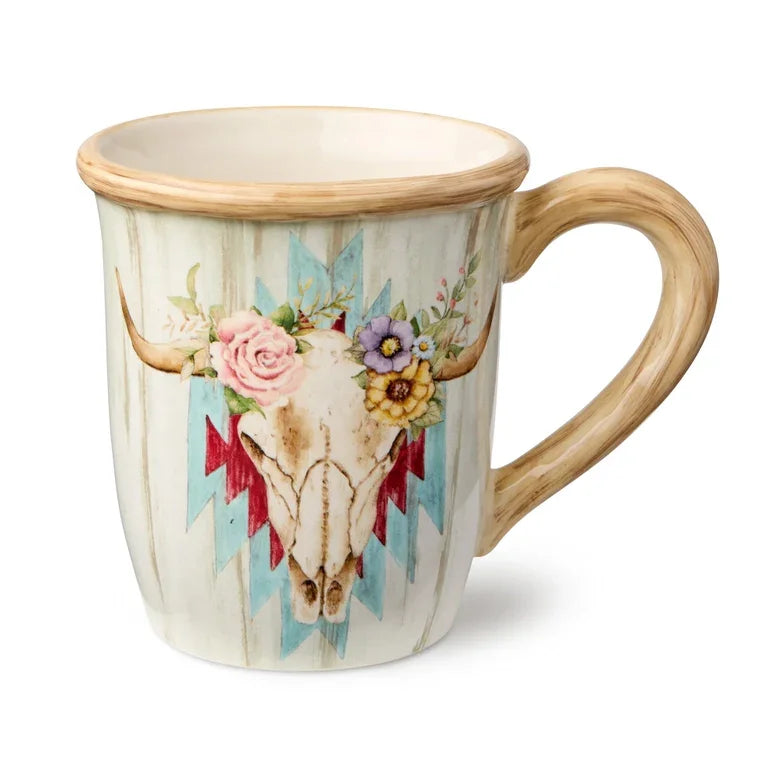 Floral Farm Steer Skull Mug - Flowers - Western - Your Western Decor