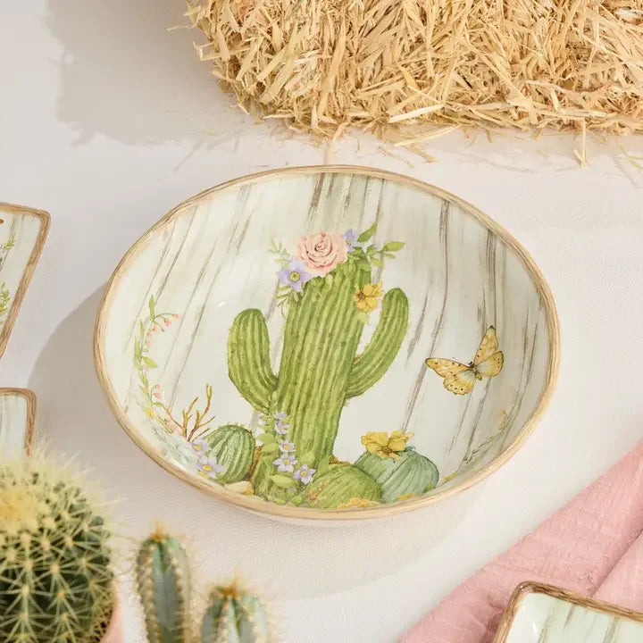 Floral Farm Pasta Bowls - Cactus & Flowers on barn wood background - Your Western Decor